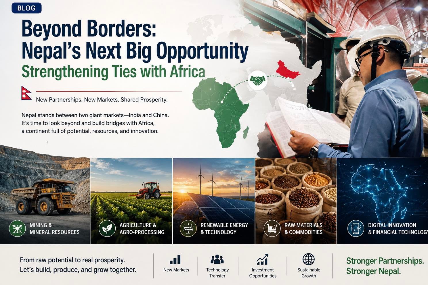 Africa-Nepal Economic Partnership concept showing trade, investment, and economic cooperation between African countries and Nepal.