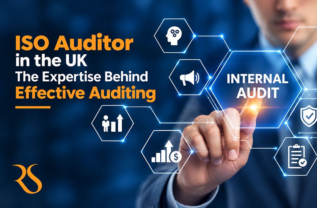 ISO Auditor in the UK reviewing audit documents and organisational processes